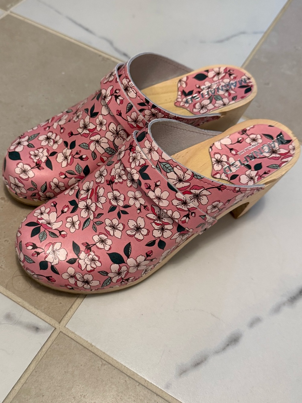 Magnafied Pink Floral Wooden Clogs